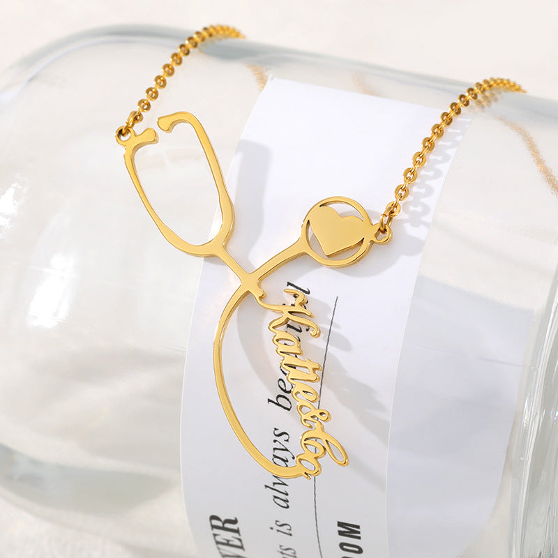 Exclusive private custom necklace care stethoscope pendant necklace gold-plated 304 stainless steel clavicle chain anti-rust
