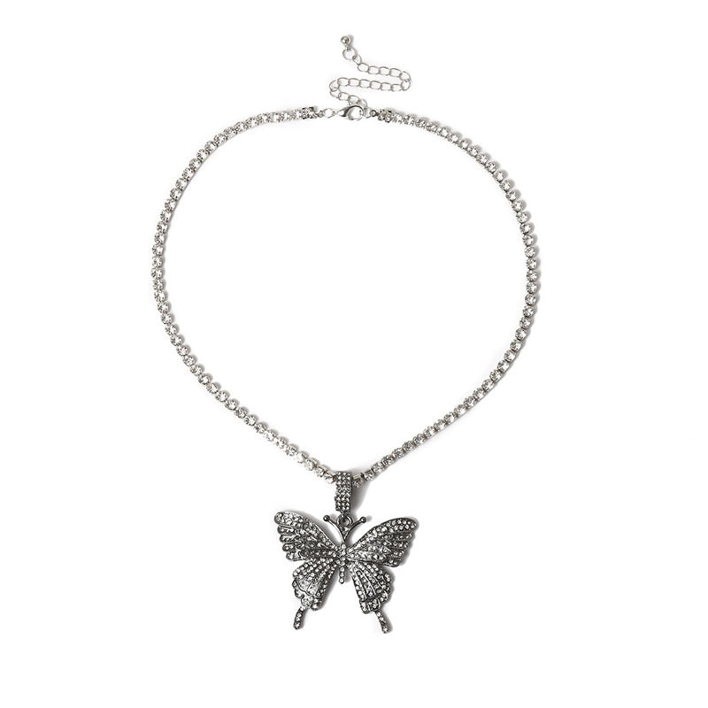 Yi Chen European and American butterfly necklace temperament single-layer claw chain diamond jewelry simple and wild inlaid with rhinestone cross-border jewelry