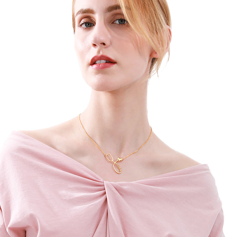 Exclusive private custom necklace care stethoscope pendant necklace gold-plated 304 stainless steel clavicle chain anti-rust
