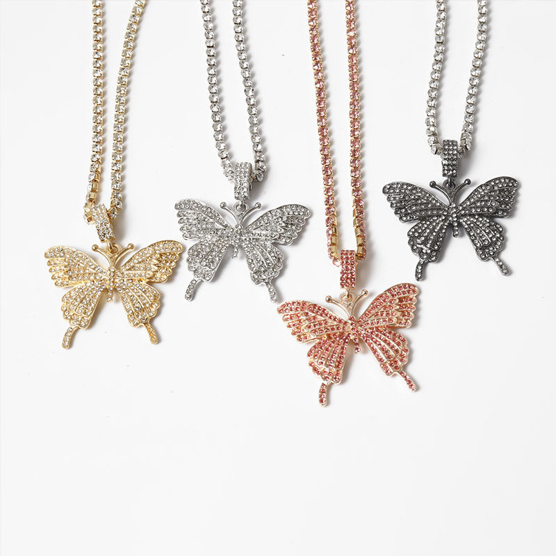Yi Chen European and American butterfly necklace temperament single-layer claw chain diamond jewelry simple and wild inlaid with rhinestone cross-border jewelry