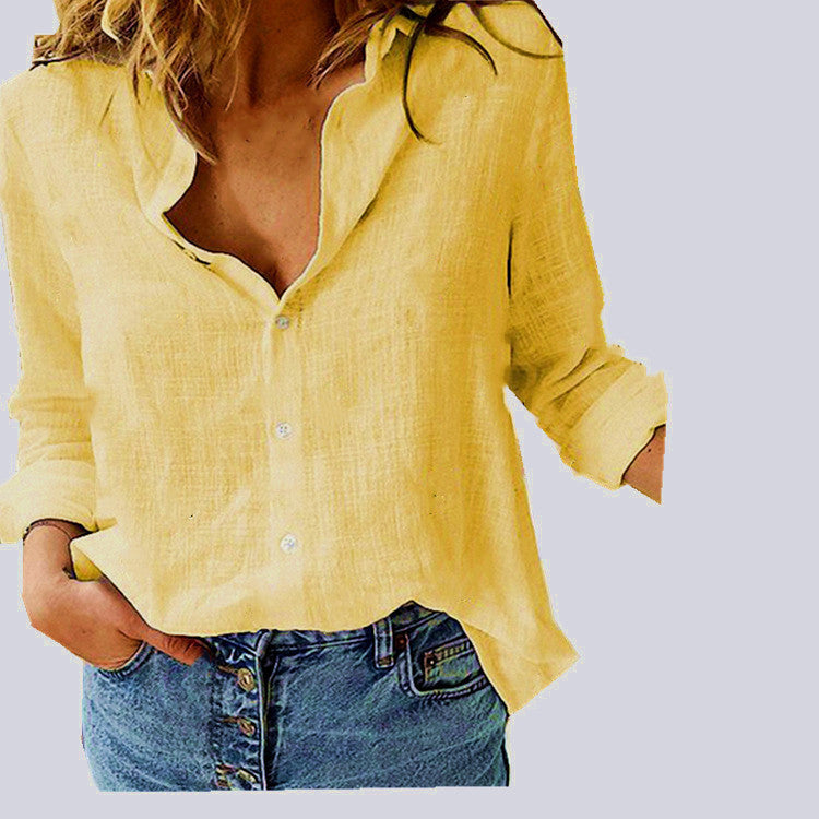 2024spring and autumn Amazon ebay Europe and the United States solid color casual loose long-sleeved linen shirt in stock