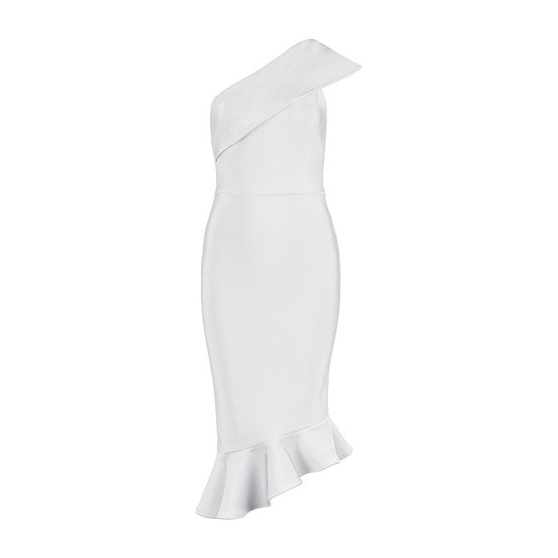 Adyce2024 New Summer Women Bandage Dress Vestidos One Shoulder Sleeveless Ruffles Nightclub Dress Celebrity Evening Party Dress