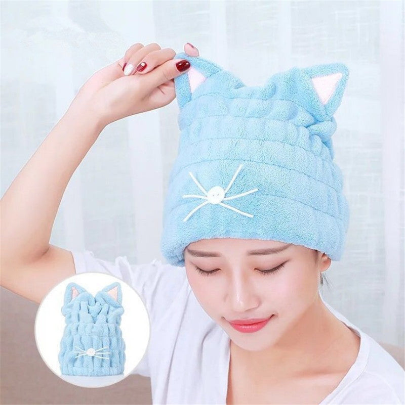 Korean version cat ears hair drying cap shower cap super absorbent quick-drying towel coral fleece microfiber hair drying cap
