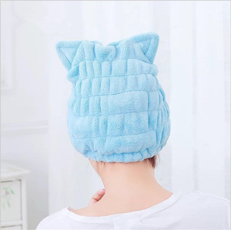 Korean version cat ears hair drying cap shower cap super absorbent quick-drying towel coral fleece microfiber hair drying cap