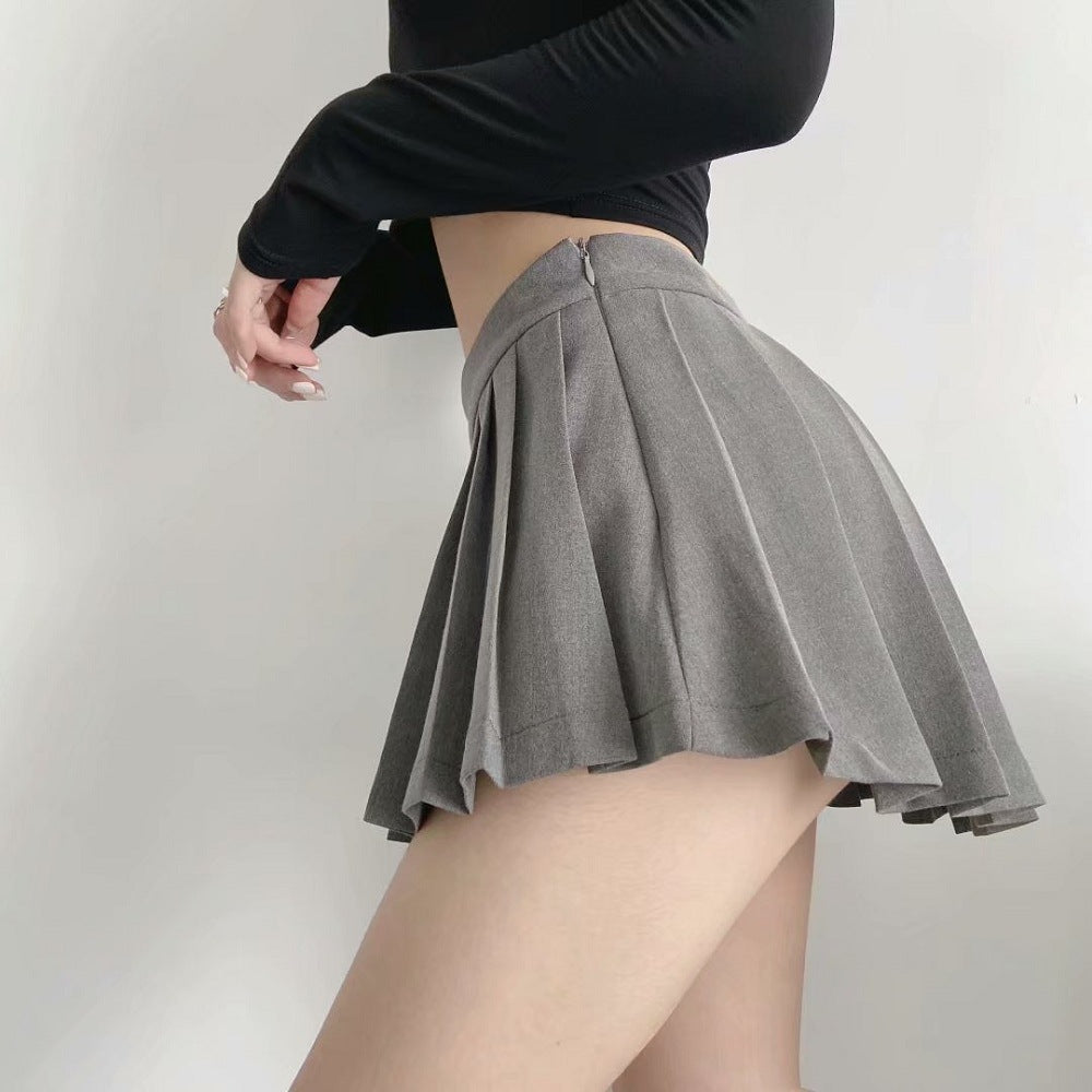 YPFF's new European and American style high-waisted front short back long anti-glare A-line pleated short skirt with lined umbrella skirt tennis skirt