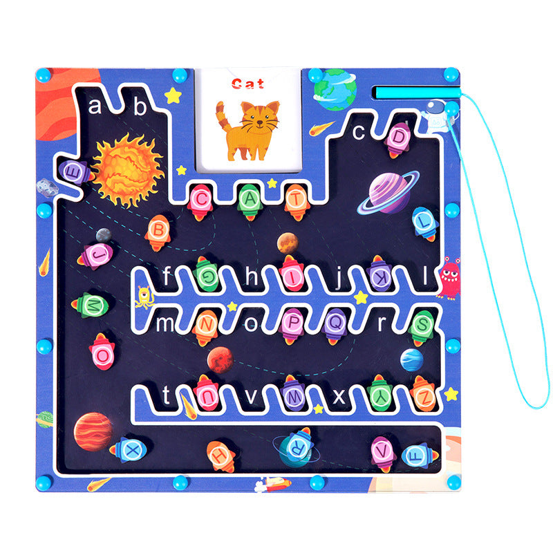 Cross-border children's magnetic letter matching walking parking maze letter recognition magnetic pen early education educational toys