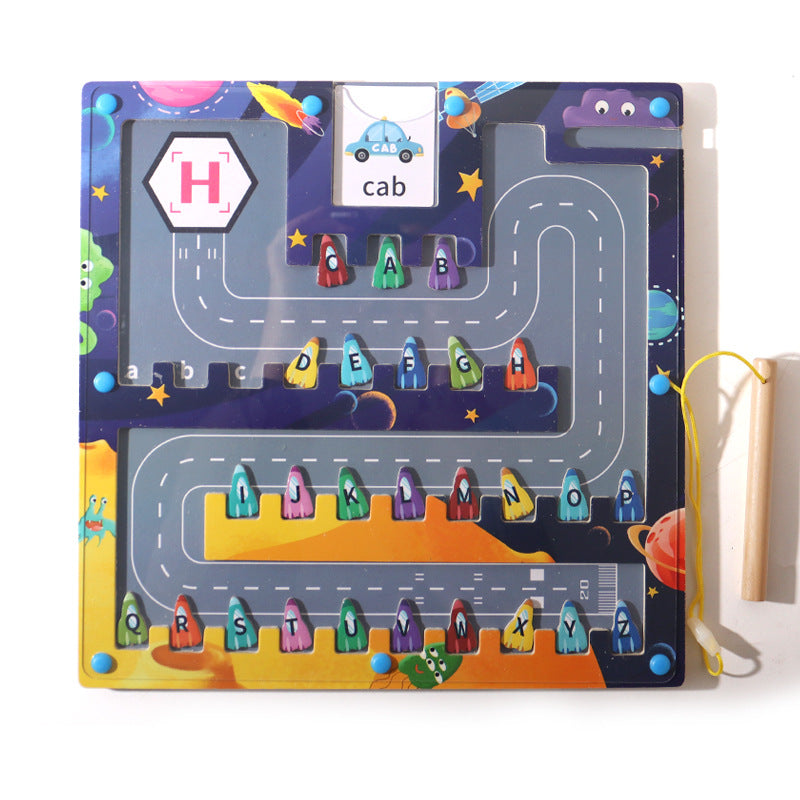 Cross-border children's magnetic letter matching walking parking maze letter recognition magnetic pen early education educational toys