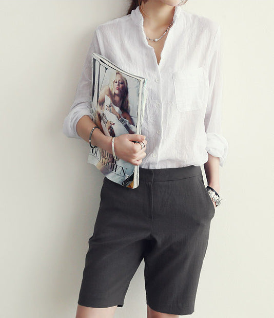 South Korea purchasing new women's cotton and linen shirt women's long-sleeved loose thin sun protection clothing