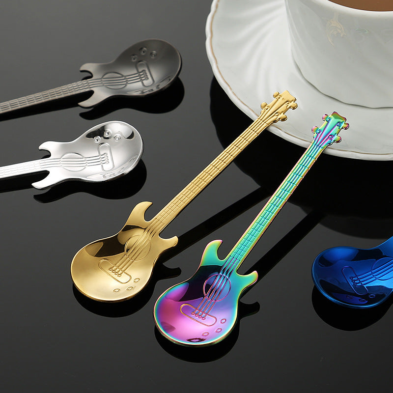 7spoons set stainless steel coffee spoon creative guitar spoon household mug spoon dessert stirring spoon souvenir tableware