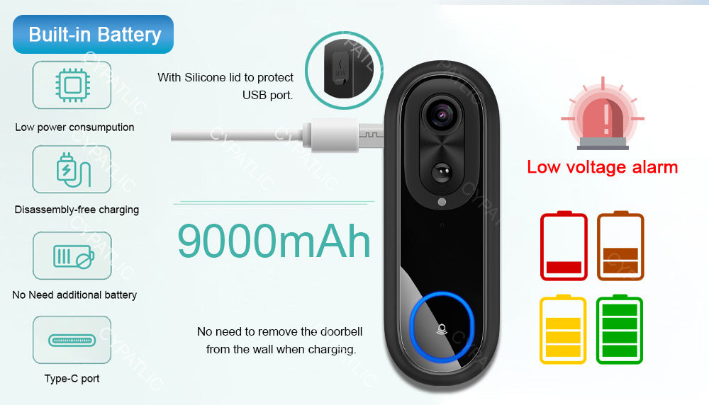 Video doorbell camera home monitoring smart doorbell intercom electronic cat's eye wireless wifi mobile phone remote