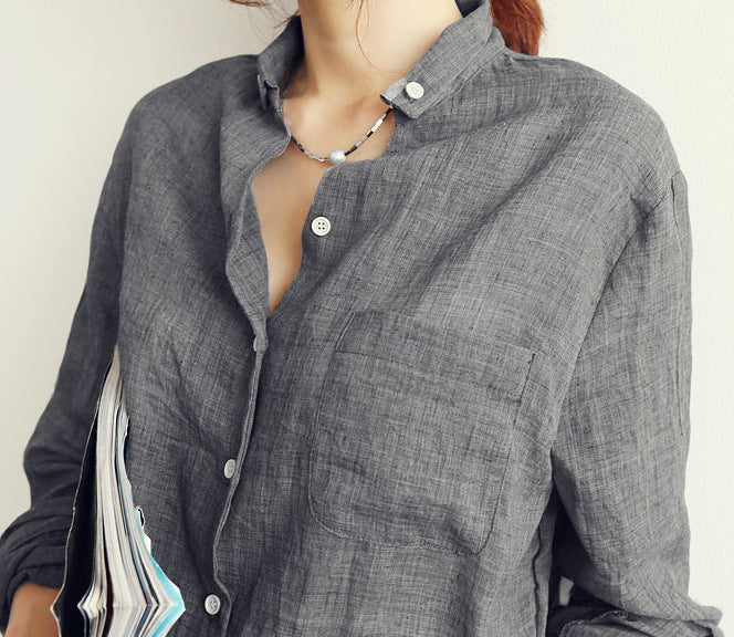 South Korea purchasing new women's cotton and linen shirt women's long-sleeved loose thin sun protection clothing