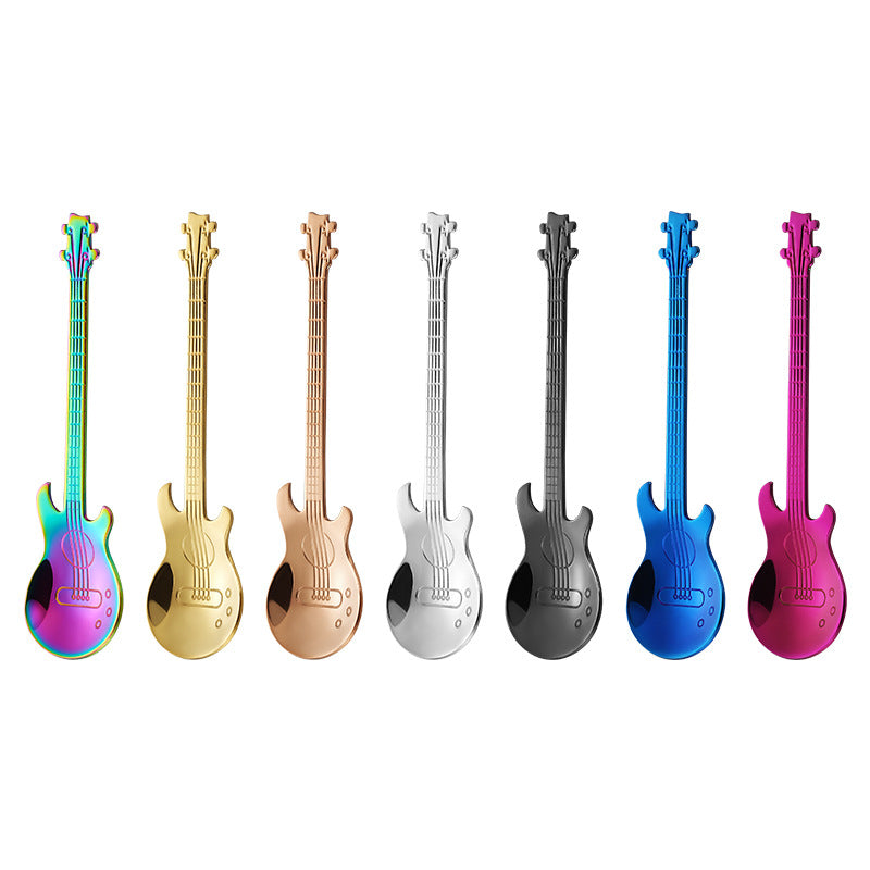 7spoons set stainless steel coffee spoon creative guitar spoon household mug spoon dessert stirring spoon souvenir tableware