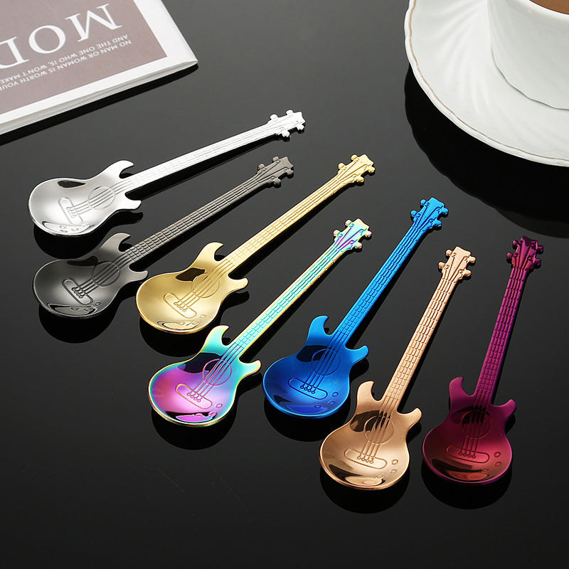 7spoons set stainless steel coffee spoon creative guitar spoon household mug spoon dessert stirring spoon souvenir tableware