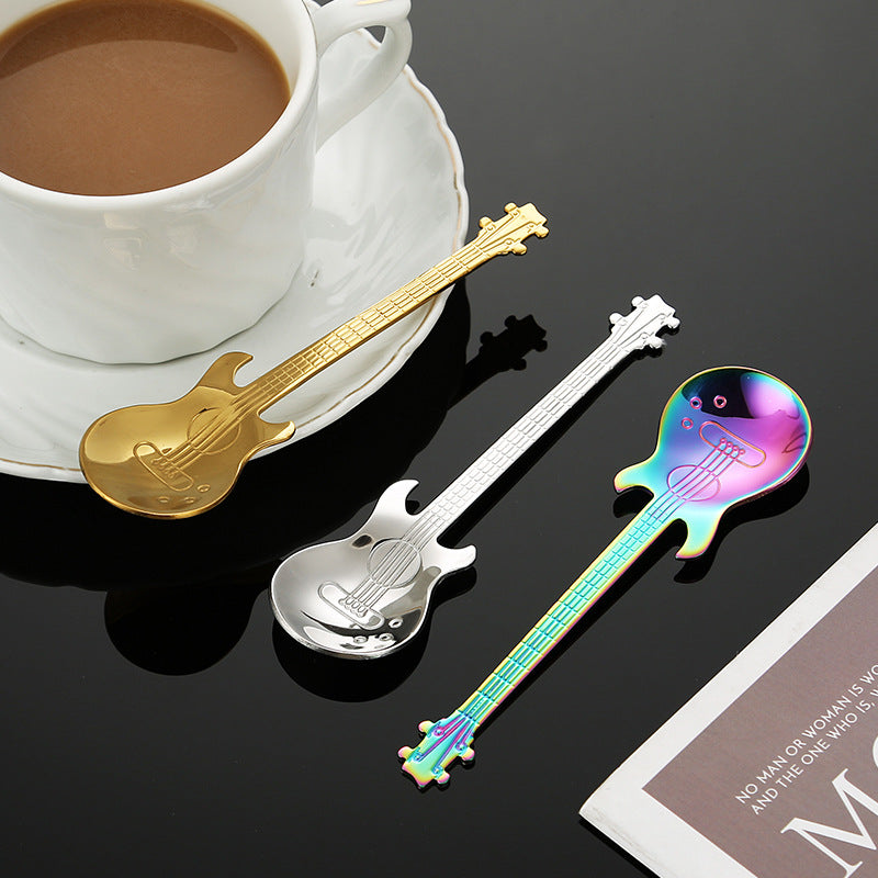 7spoons set stainless steel coffee spoon creative guitar spoon household mug spoon dessert stirring spoon souvenir tableware