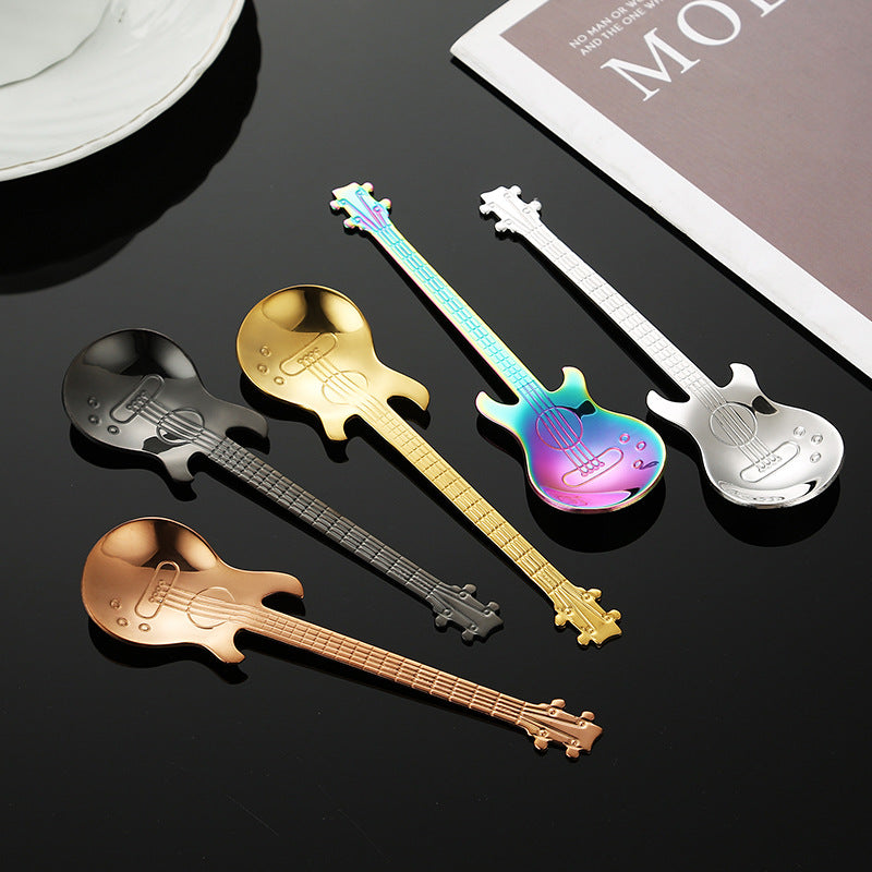 7spoons set stainless steel coffee spoon creative guitar spoon household mug spoon dessert stirring spoon souvenir tableware