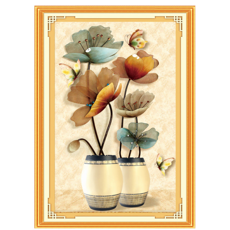 Free Shipping Direct Selling Cross Stitch Living Room Thread Embroidery New Rich Jewelry Vase Entrance Vertical Flower Pattern Printing Wholesale