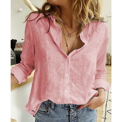 2024spring and autumn Amazon ebay Europe and the United States solid color casual loose long-sleeved linen shirt in stock