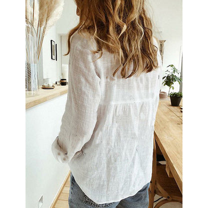 2024spring and autumn Amazon ebay Europe and the United States solid color casual loose long-sleeved linen shirt in stock