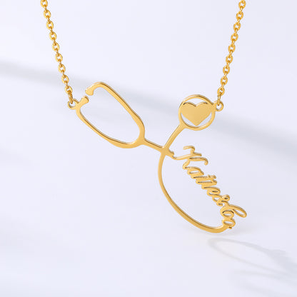 Exclusive private custom necklace care stethoscope pendant necklace gold-plated 304 stainless steel clavicle chain anti-rust