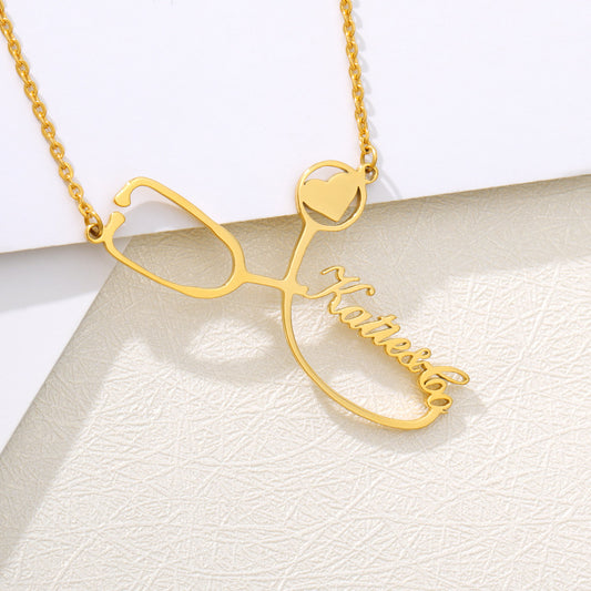 Exclusive private custom necklace care stethoscope pendant necklace gold-plated 304 stainless steel clavicle chain anti-rust