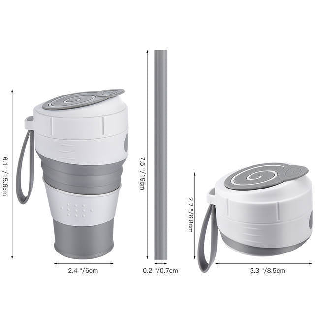 450ML organic silicon composite travel mug foldable coffee cup with leak-proof lid can be used for lunch box