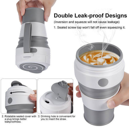 450ML organic silicon composite travel mug foldable coffee cup with leak-proof lid can be used for lunch box