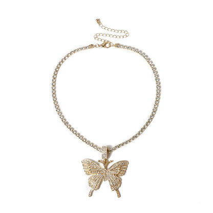 Yi Chen European and American butterfly necklace temperament single-layer claw chain diamond jewelry simple and wild inlaid with rhinestone cross-border jewelry