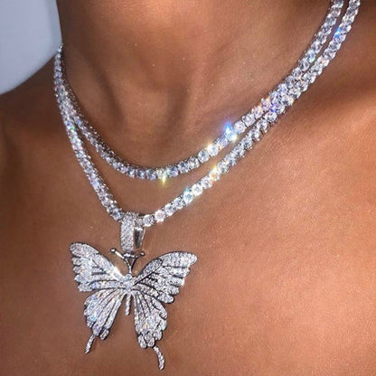 Yi Chen European and American butterfly necklace temperament single-layer claw chain diamond jewelry simple and wild inlaid with rhinestone cross-border jewelry