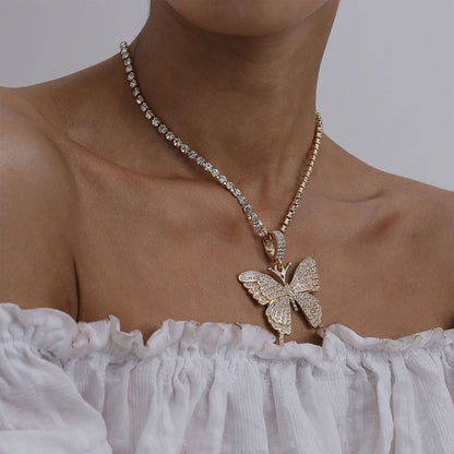 Yi Chen European and American butterfly necklace temperament single-layer claw chain diamond jewelry simple and wild inlaid with rhinestone cross-border jewelry