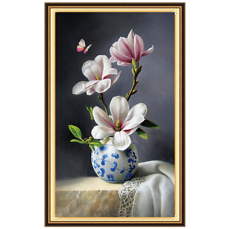 Batch wholesale one piece on behalf of 2020 new cross-stitch magnolia flower open living room thread embroidery small painting printing full embroidery