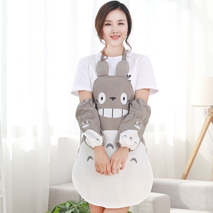 Korean fashion Totoro apron waterproof and oil-proof kitchen cartoon apron sleeves bib housekeeping work clothes bib