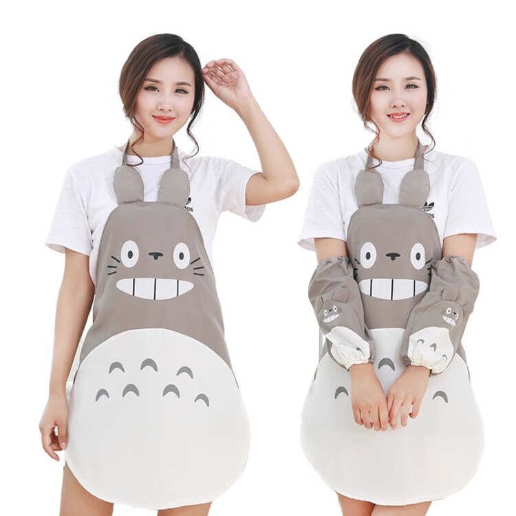 Korean fashion Totoro apron waterproof and oil-proof kitchen cartoon apron sleeves bib housekeeping work clothes bib