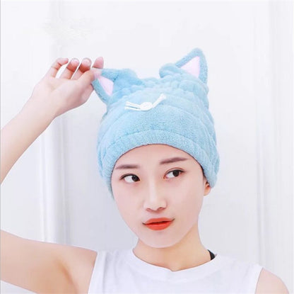 Korean version cat ears hair drying cap shower cap super absorbent quick-drying towel coral fleece microfiber hair drying cap