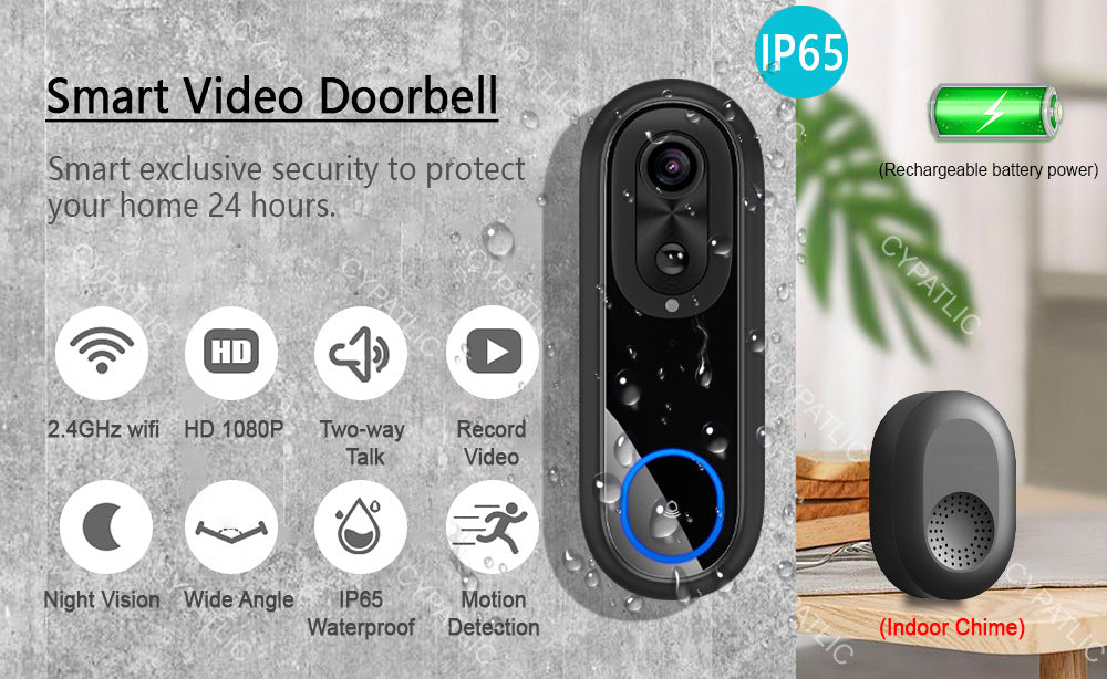 Video doorbell camera home monitoring smart doorbell intercom electronic cat's eye wireless wifi mobile phone remote