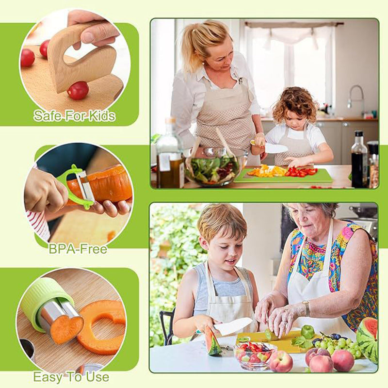 17-piece wooden children's kitchen knife set gloves cutting board fruit vegetable potato cutting plastic children's safety knife