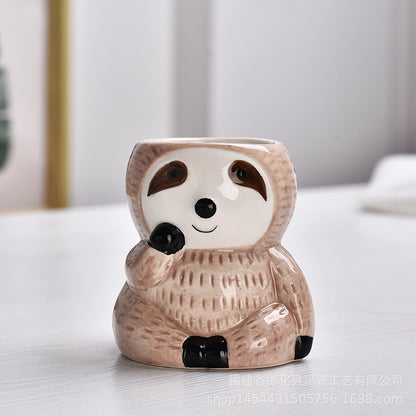 New European-style creative sloth succulent flower pot ceramic pot with indoor breathable desktop creative cute animal flower pot