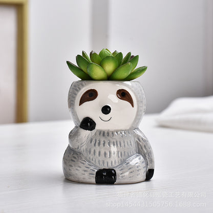 New European-style creative sloth succulent flower pot ceramic pot with indoor breathable desktop creative cute animal flower pot