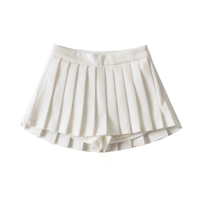 YPFF's new European and American style high-waisted front short back long anti-glare A-line pleated short skirt with lined umbrella skirt tennis skirt