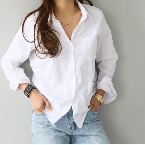 2024 Spring New Solid Color Pure Cotton Bottom Long-sleeved Shirt OL Professional Slim Slim Lapel Shirt Women