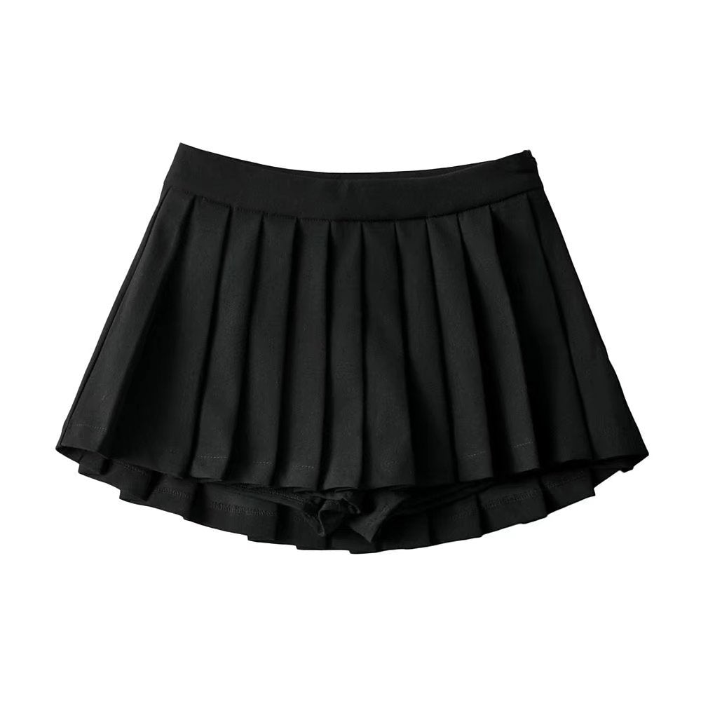 YPFF's new European and American style high-waisted front short back long anti-glare A-line pleated short skirt with lined umbrella skirt tennis skirt