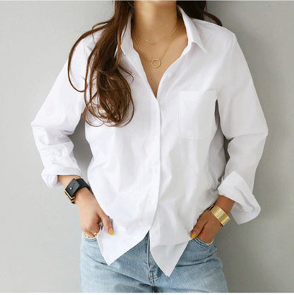 2024 Spring New Solid Color Pure Cotton Bottom Long-sleeved Shirt OL Professional Slim Slim Lapel Shirt Women