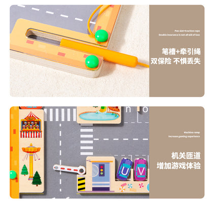 Cross-border wooden letter matching magnetic parking maze children's pen control training moving car game puzzle early education toy