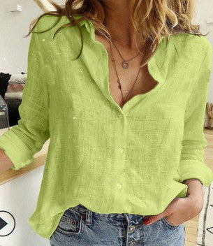 2024spring and autumn Amazon ebay Europe and the United States solid color casual loose long-sleeved linen shirt in stock