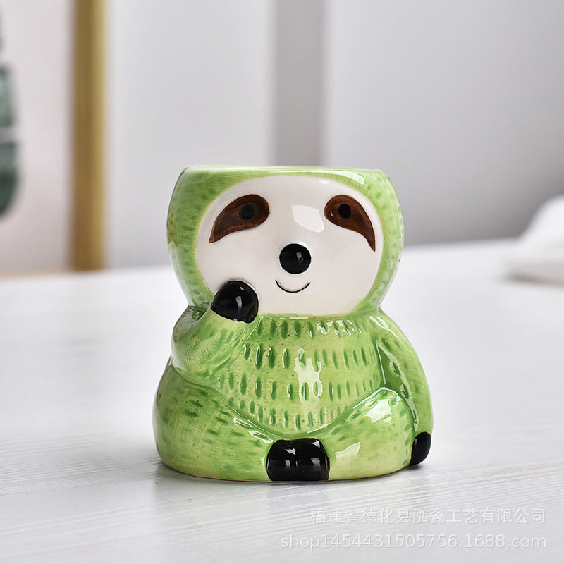 New European-style creative sloth succulent flower pot ceramic pot with indoor breathable desktop creative cute animal flower pot