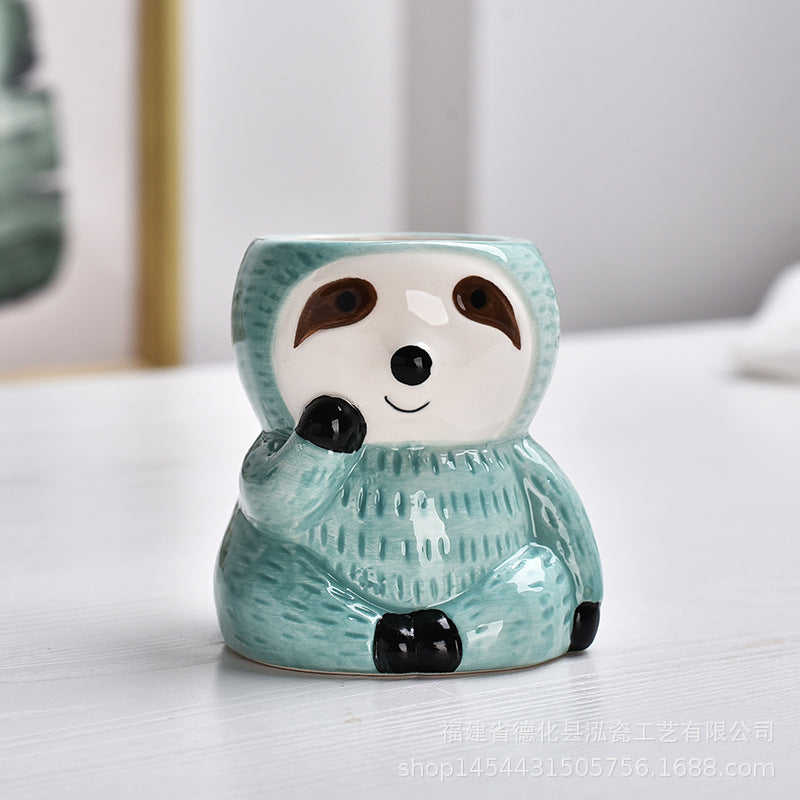 New European-style creative sloth succulent flower pot ceramic pot with indoor breathable desktop creative cute animal flower pot