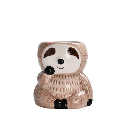 New European-style creative sloth succulent flower pot ceramic pot with indoor breathable desktop creative cute animal flower pot