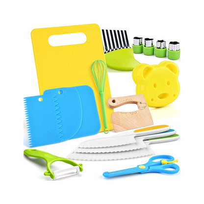 17-piece wooden children's kitchen knife set gloves cutting board fruit vegetable potato cutting plastic children's safety knife