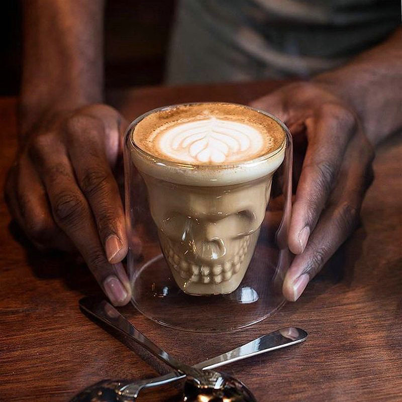 Glass coffee cups, heat-resistant double-layer glass cups, skull wine cups, Australian white cups, ins small latte cups