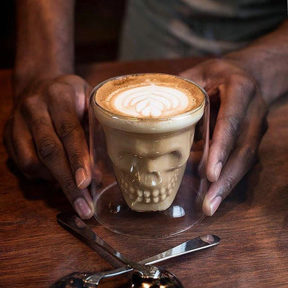 Glass coffee cups, heat-resistant double-layer glass cups, skull wine cups, Australian white cups, ins small latte cups