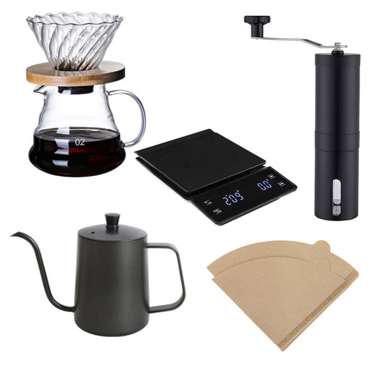 Hand-cranked bean grinder, hand-washed pot, electronic scale, seven-piece coffee gift box, travel hand-washed coffee pot set